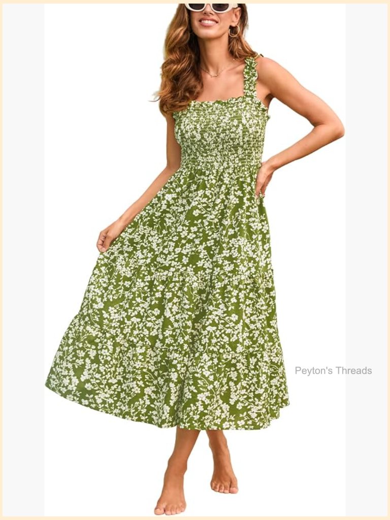 Sleeveless Square Neck Ruffle Strap Split Hem Tiered Maxi Dress With Smocked